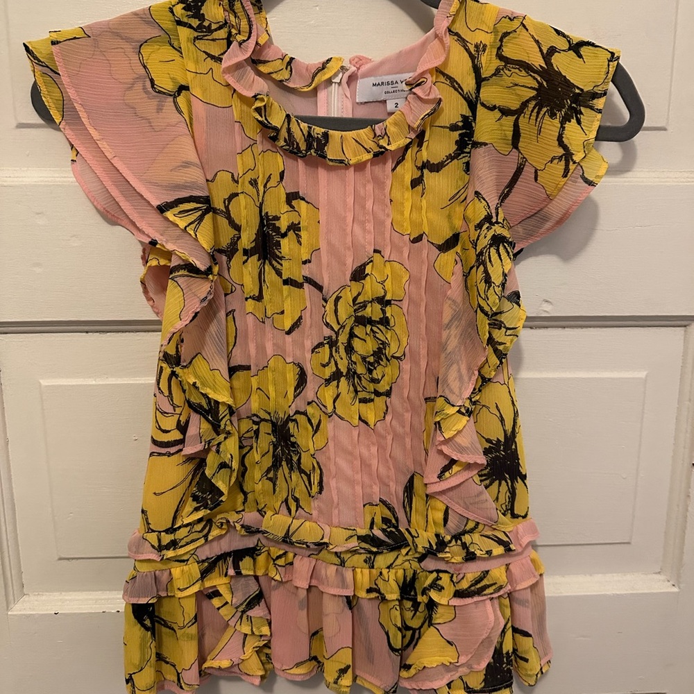 Marissa Webb Pink and Yellow Ruffle Top